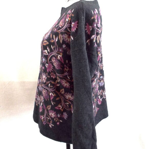J Jill Enchanted Floral Long Sleeve Crew Neck Relaxed Fit Sweater Sz Med Petite - Picture 5 of 9